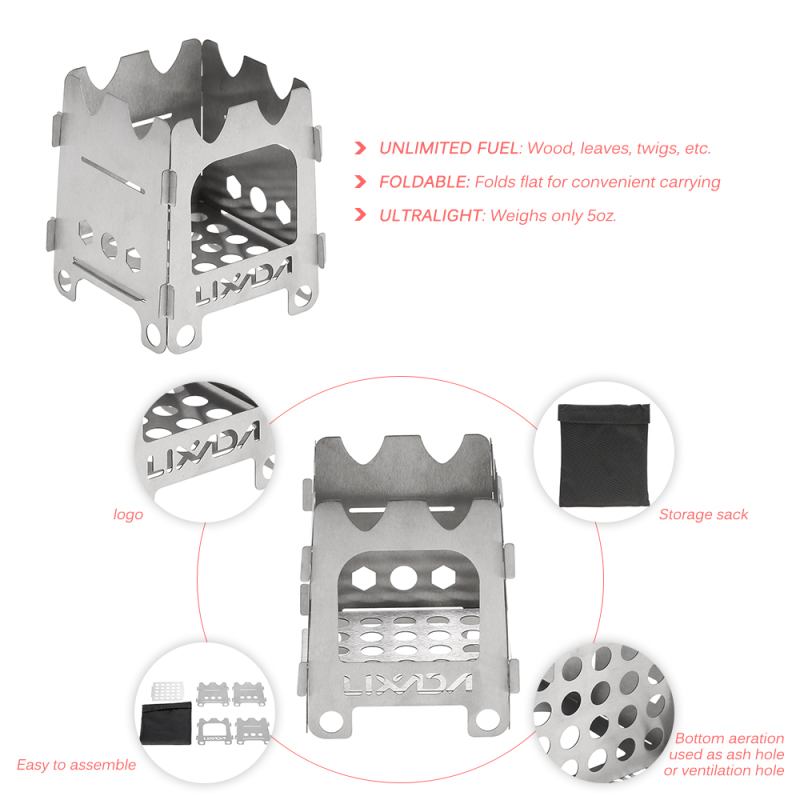 Lixada Titanium/Stainless stee - Outdoor Camping Stove Wood recension och pris